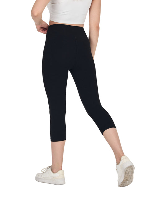 COMEOR Leggings Damen 3/4 Atmungsaktiver Baumwolle - High Waist Caprihose, Kurze Sport Leggins, Radlerhose Elastische Blickdicht Yogahose Sporthose