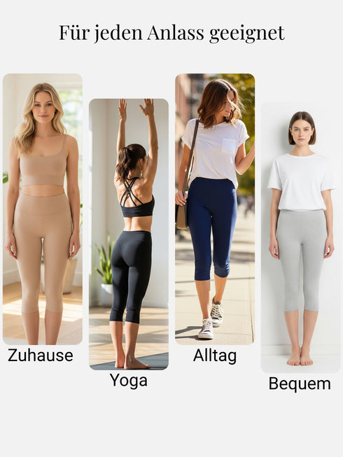COMEOR Leggings Damen 3/4 Atmungsaktiver Baumwolle - High Waist Caprihose, Kurze Sport Leggins, Radlerhose Elastische Blickdicht Yogahose Sporthose