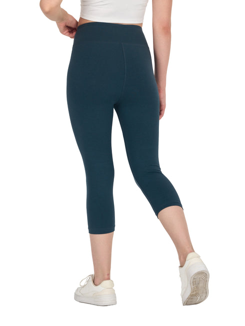 COMEOR Leggings Damen 3/4 Atmungsaktiver Baumwolle - High Waist Caprihose, Kurze Sport Leggins, Radlerhose Elastische Blickdicht Yogahose Sporthose