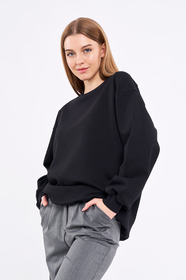 COMEOR Sweatshirt Damen Bequemer Oversize Pullover aus Baumwolle, Langarmshirt als Basic Pulli ohne Kapuze Regular Fit