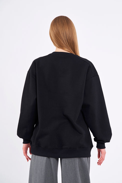 COMEOR Sweatshirt Damen Bequemer Oversize Pullover aus Baumwolle, Langarmshirt als Basic Pulli ohne Kapuze Regular Fit