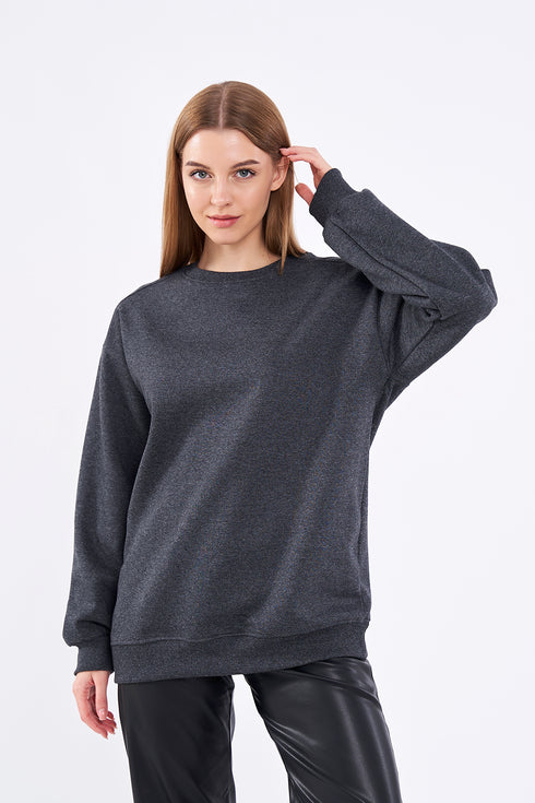 COMEOR Sweatshirt Damen Bequemer Oversize Pullover aus Baumwolle, Langarmshirt als Basic Pulli ohne Kapuze Regular Fit