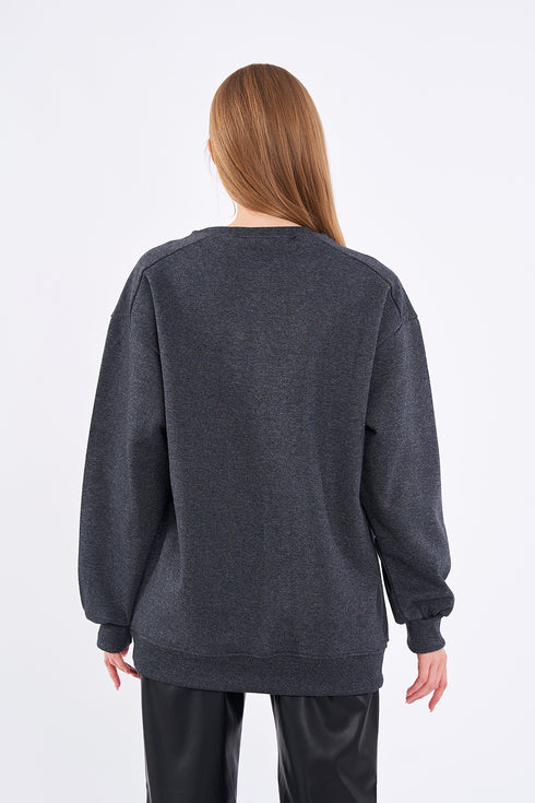 COMEOR Sweatshirt Damen Bequemer Oversize Pullover aus Baumwolle, Langarmshirt als Basic Pulli ohne Kapuze Regular Fit