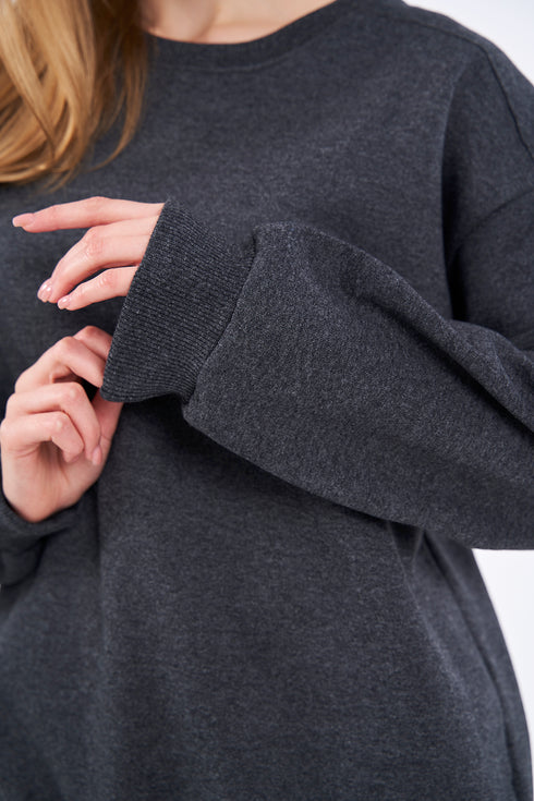 COMEOR Sweatshirt Damen Bequemer Oversize Pullover aus Baumwolle, Langarmshirt als Basic Pulli ohne Kapuze Regular Fit