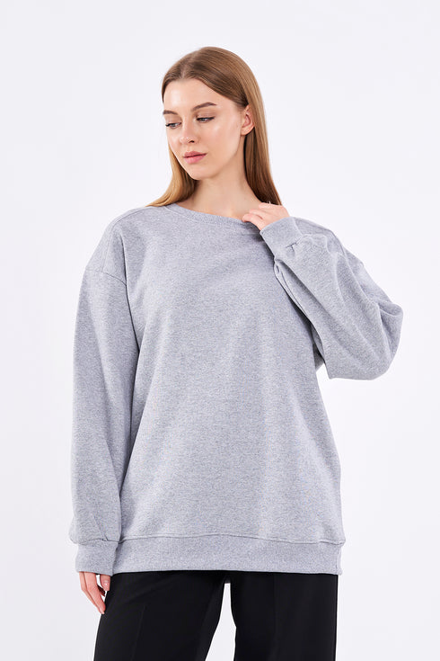 COMEOR Sweatshirt Damen Bequemer Oversize Pullover aus Baumwolle, Langarmshirt als Basic Pulli ohne Kapuze Regular Fit