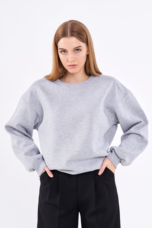 COMEOR Sweatshirt Damen Bequemer Oversize Pullover aus Baumwolle, Langarmshirt als Basic Pulli ohne Kapuze Regular Fit