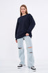 COMEOR Sweatshirt Damen Bequemer Oversize Pullover aus Baumwolle, Langarmshirt als Basic Pulli ohne Kapuze Regular Fit