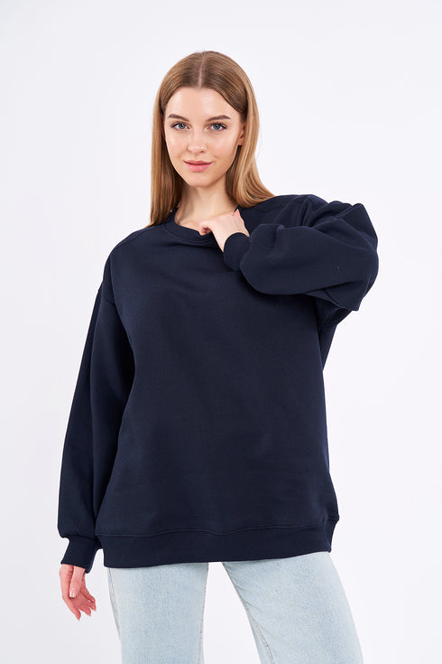 COMEOR Sweatshirt Damen Bequemer Oversize Pullover aus Baumwolle, Langarmshirt als Basic Pulli ohne Kapuze Regular Fit