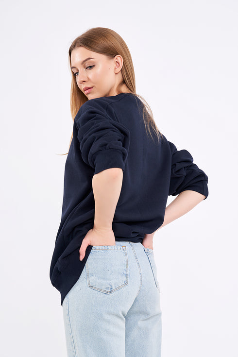 COMEOR Sweatshirt Damen Bequemer Oversize Pullover aus Baumwolle, Langarmshirt als Basic Pulli ohne Kapuze Regular Fit