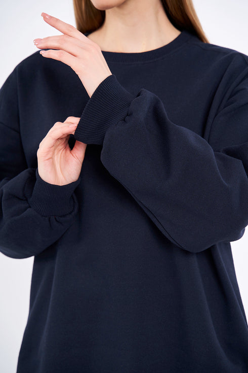 COMEOR Sweatshirt Damen Bequemer Oversize Pullover aus Baumwolle, Langarmshirt als Basic Pulli ohne Kapuze Regular Fit