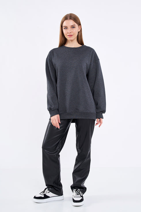 COMEOR Sweatshirt Damen Bequemer Oversize Pullover aus Baumwolle, Langarmshirt als Basic Pulli ohne Kapuze Regular Fit