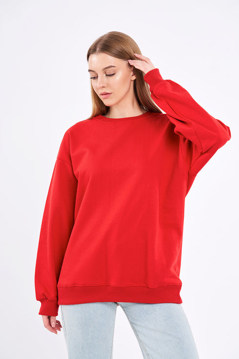 COMEOR Sweatshirt Damen Bequemer Oversize Pullover aus Baumwolle, Langarmshirt als Basic Pulli ohne Kapuze Regular Fit
