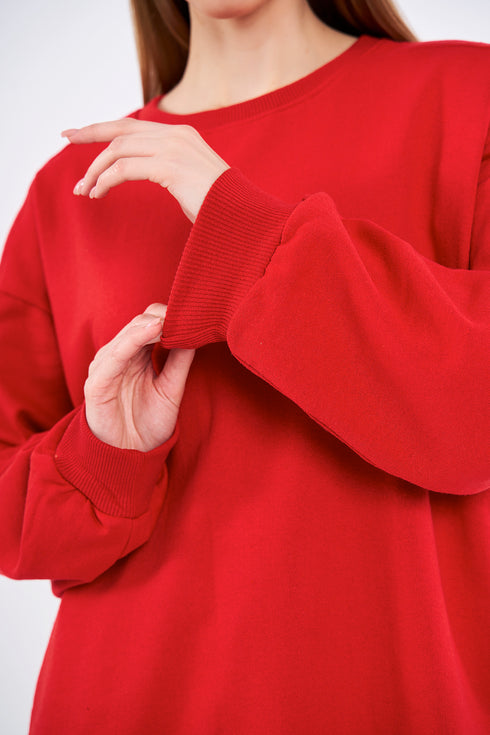 COMEOR Sweatshirt Damen Bequemer Oversize Pullover aus Baumwolle, Langarmshirt als Basic Pulli ohne Kapuze Regular Fit