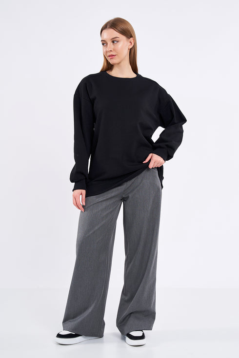 COMEOR Sweatshirt Damen Bequemer Oversize Pullover aus Baumwolle, Langarmshirt als Basic Pulli ohne Kapuze Regular Fit