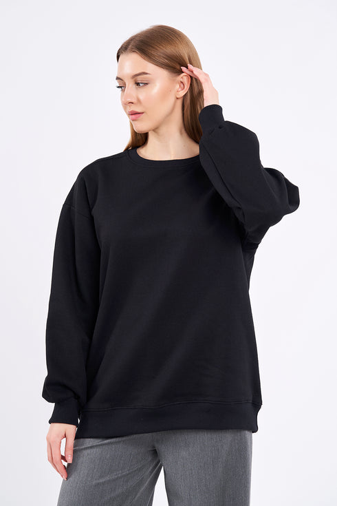 COMEOR Sweatshirt Damen Bequemer Oversize Pullover aus Baumwolle, Langarmshirt als Basic Pulli ohne Kapuze Regular Fit
