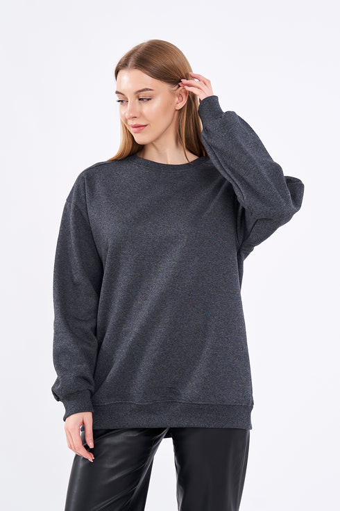 COMEOR Sweatshirt Damen Bequemer Oversize Pullover aus Baumwolle, Langarmshirt als Basic Pulli ohne Kapuze Regular Fit