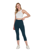COMEOR Leggings Damen 3/4 Atmungsaktiver Baumwolle - High Waist Caprihose, Kurze Sport Leggins, Radlerhose Elastische Blickdicht Yogahose Sporthose Dark Green