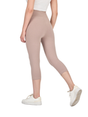 COMEOR Leggings Damen 3/4 Atmungsaktiver Baumwolle - High Waist Caprihose, Kurze Sport Leggins, Radlerhose Elastische Blickdicht Yogahose Sporthose Beige