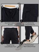 Cargohose Herren Stretch Relaxed Fit mit 6 Taschen und Kordelzug Black