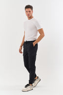 Cargohose Herren Stretch Relaxed Fit mit 6 Taschen und Kordelzug Black