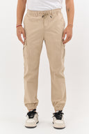 Cargohose Herren Stretch Relaxed Fit mit 6 Taschen und Kordelzug Beige