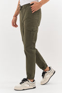 Cargohose Herren Stretch Relaxed Fit mit 6 Taschen und Kordelzug Olive