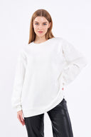 COMEOR Sweatshirt Damen Bequemer Oversize Pullover aus Baumwolle, Langarmshirt als Basic Pulli ohne Kapuze Regular Fit White