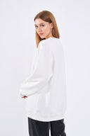 COMEOR Sweatshirt Damen Bequemer Oversize Pullover aus Baumwolle, Langarmshirt als Basic Pulli ohne Kapuze Regular Fit White
