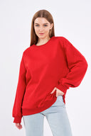 COMEOR Sweatshirt Damen Bequemer Oversize Pullover aus Baumwolle, Langarmshirt als Basic Pulli ohne Kapuze Regular Fit Red