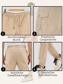 Cargohose Herren Stretch Relaxed Fit mit 6 Taschen und Kordelzug Beige