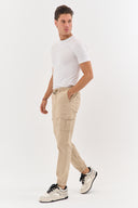Cargohose Herren Stretch Relaxed Fit mit 6 Taschen und Kordelzug Beige