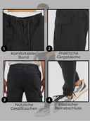 Cargohose Herren Stretch Relaxed Fit mit 6 Taschen und Kordelzug Dark Gray